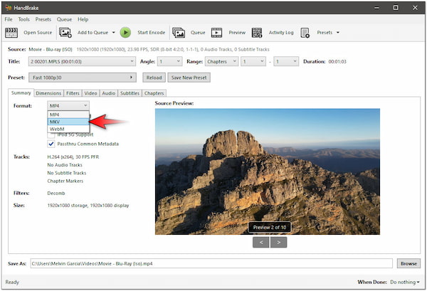Choose Mkv Format