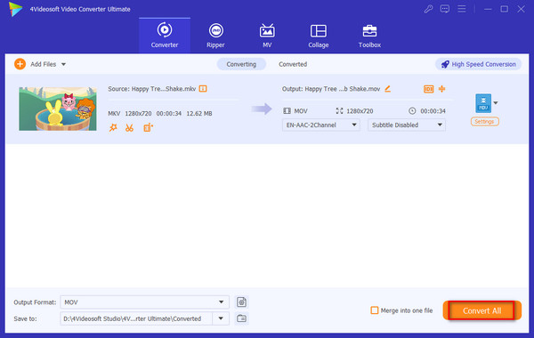 4videoso Video Converter Save Conveted Mov File