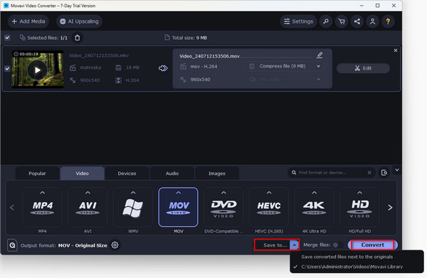 Movavi Save Mov File