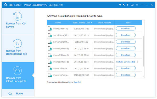 Recover from iCloud backup file