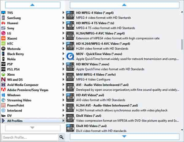 Choose output video format